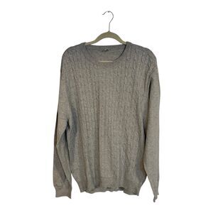 Gray Sweater Men’s L Cable Knit Crew Neck Lightweight Academia Cotton Blend